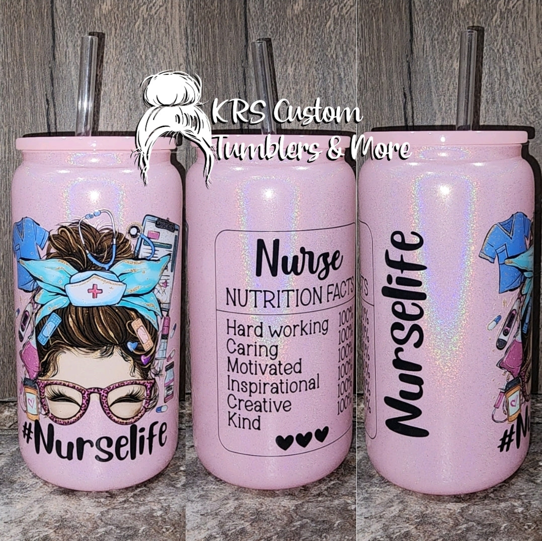 RTS 16oz Glass Can - #NurseLife