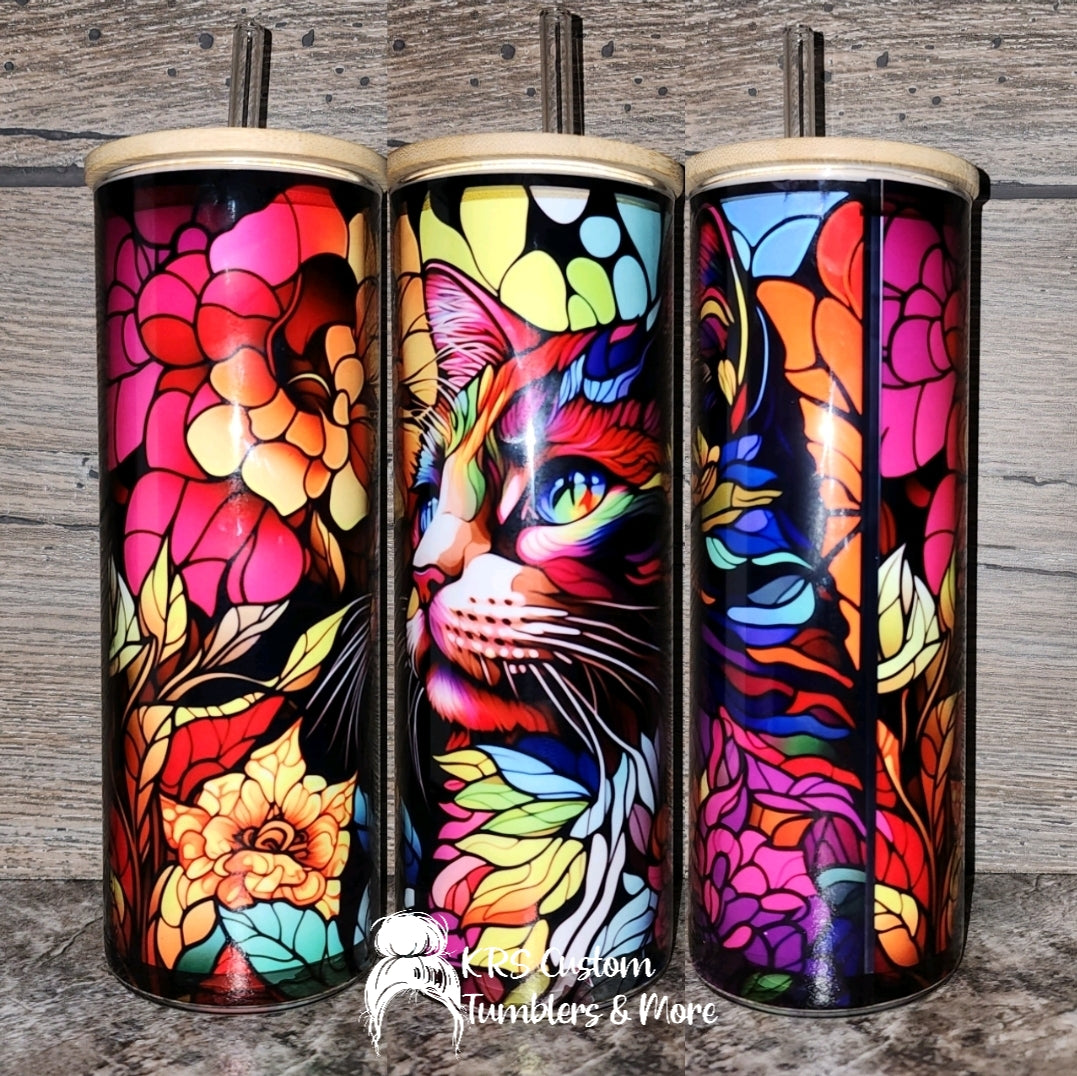 RTS 20oz Duo Clear Glass - Cat Stained Glass