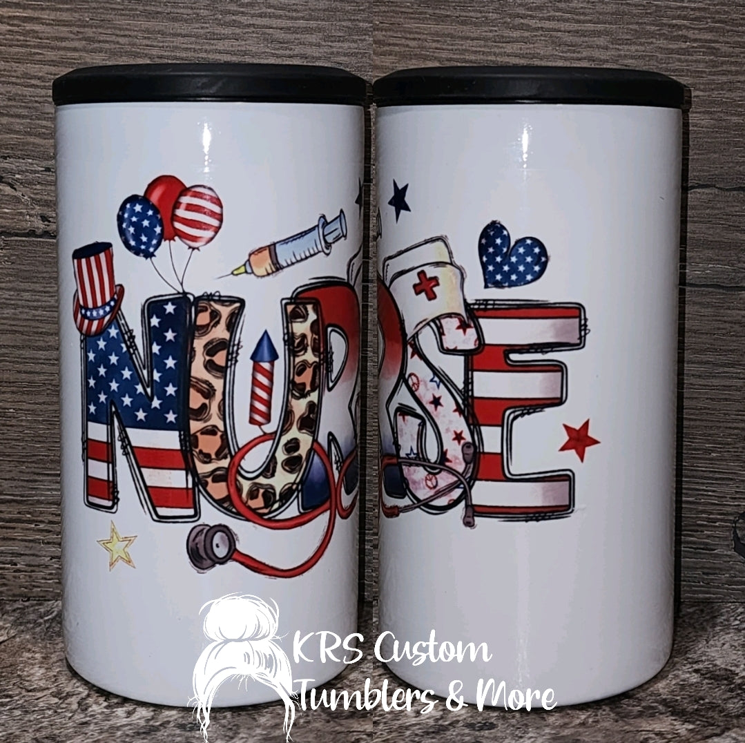 RTS 4-in-1 Can Cooler - Patriotic Nurse