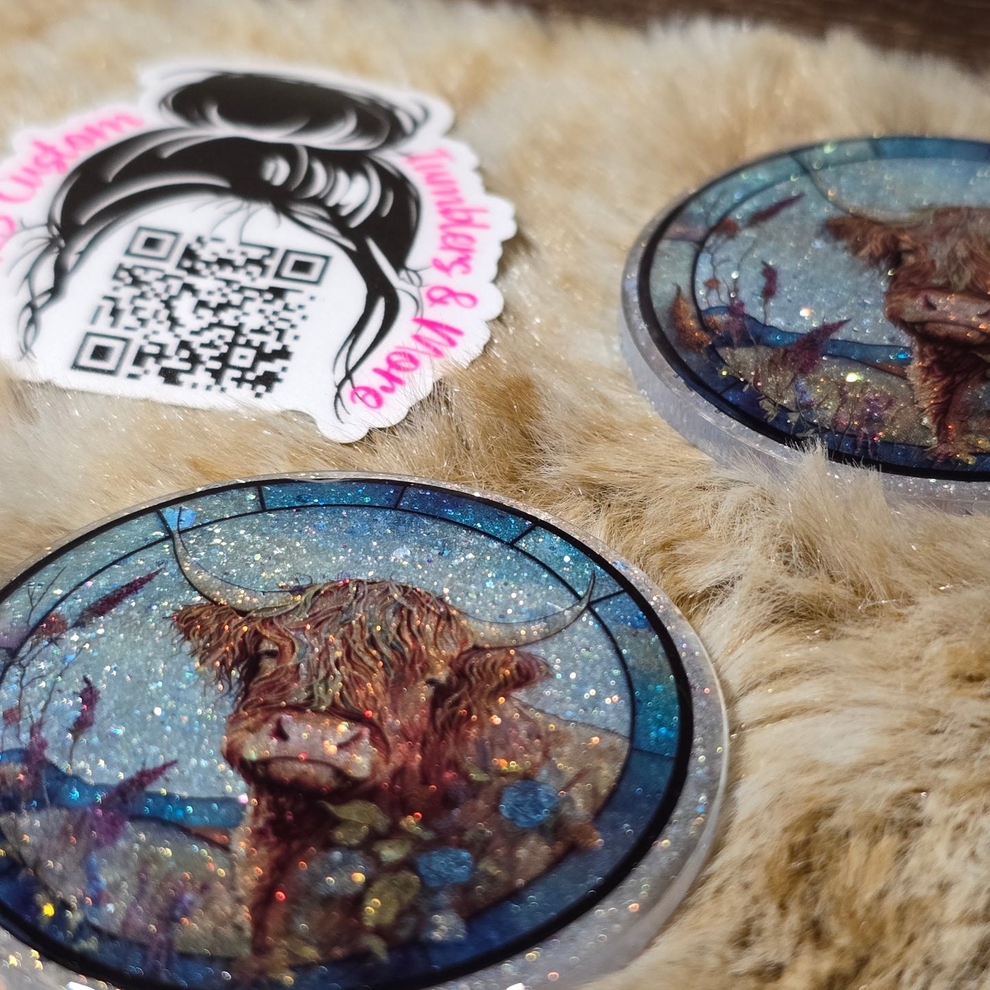 RTS Badge Reels - Highland Cow Stained Glass