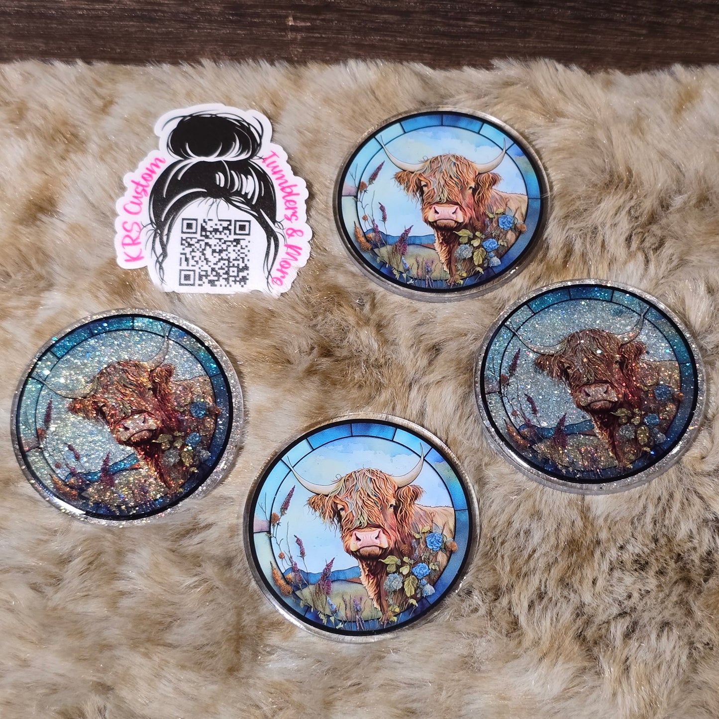 RTS Badge Reels - Highland Cow Stained Glass