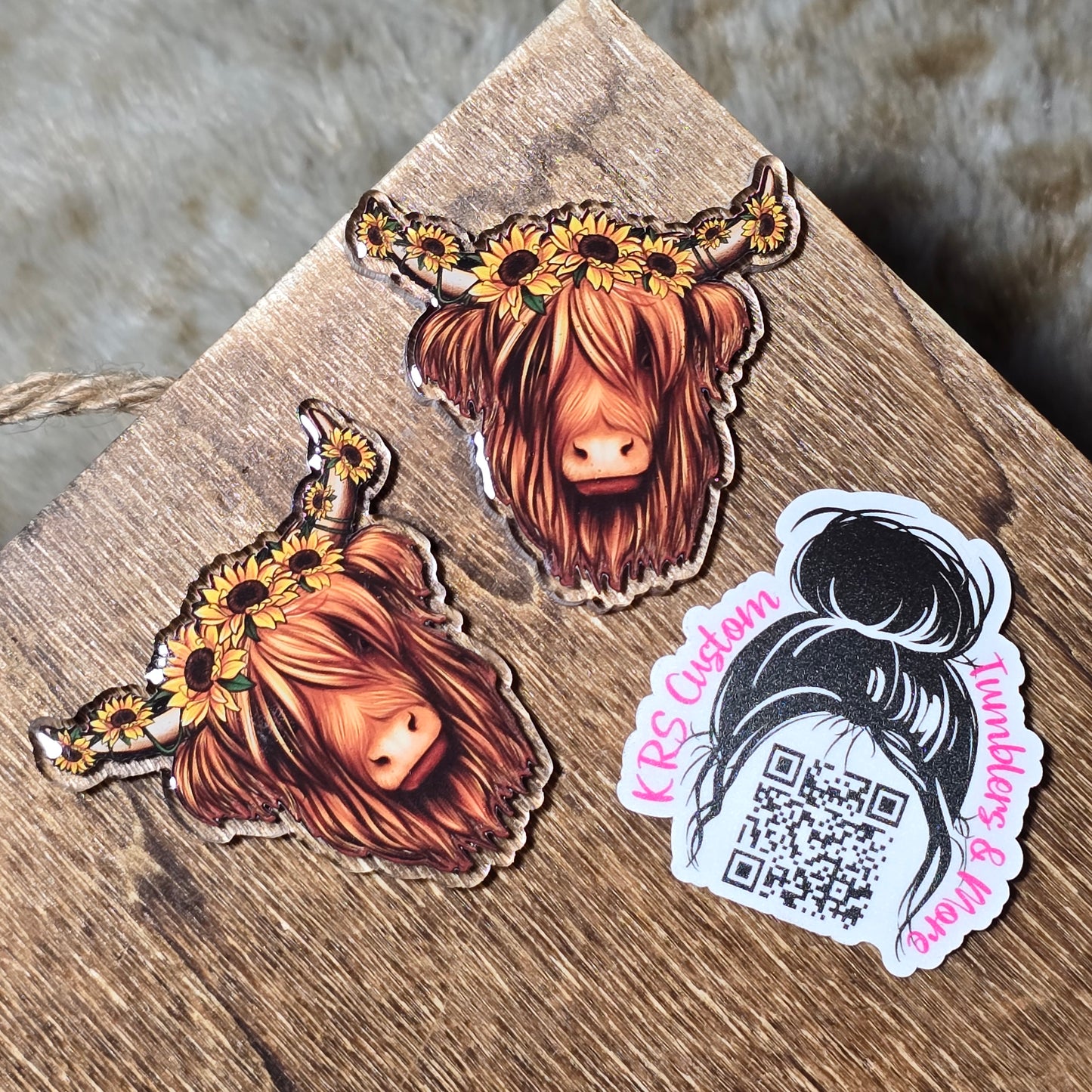 RTS Badge Reels - Highland Cow Sunflowers