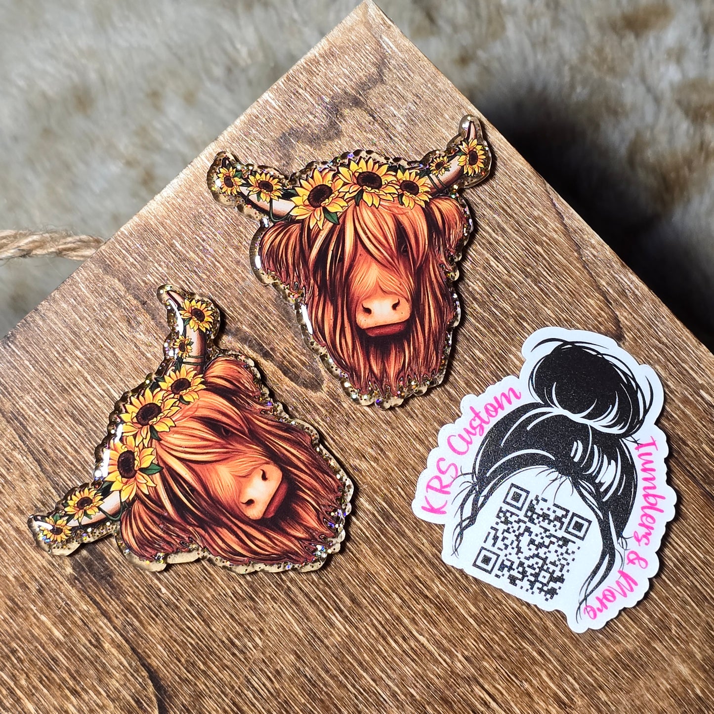 RTS Badge Reels - Highland Cow Sunflowers