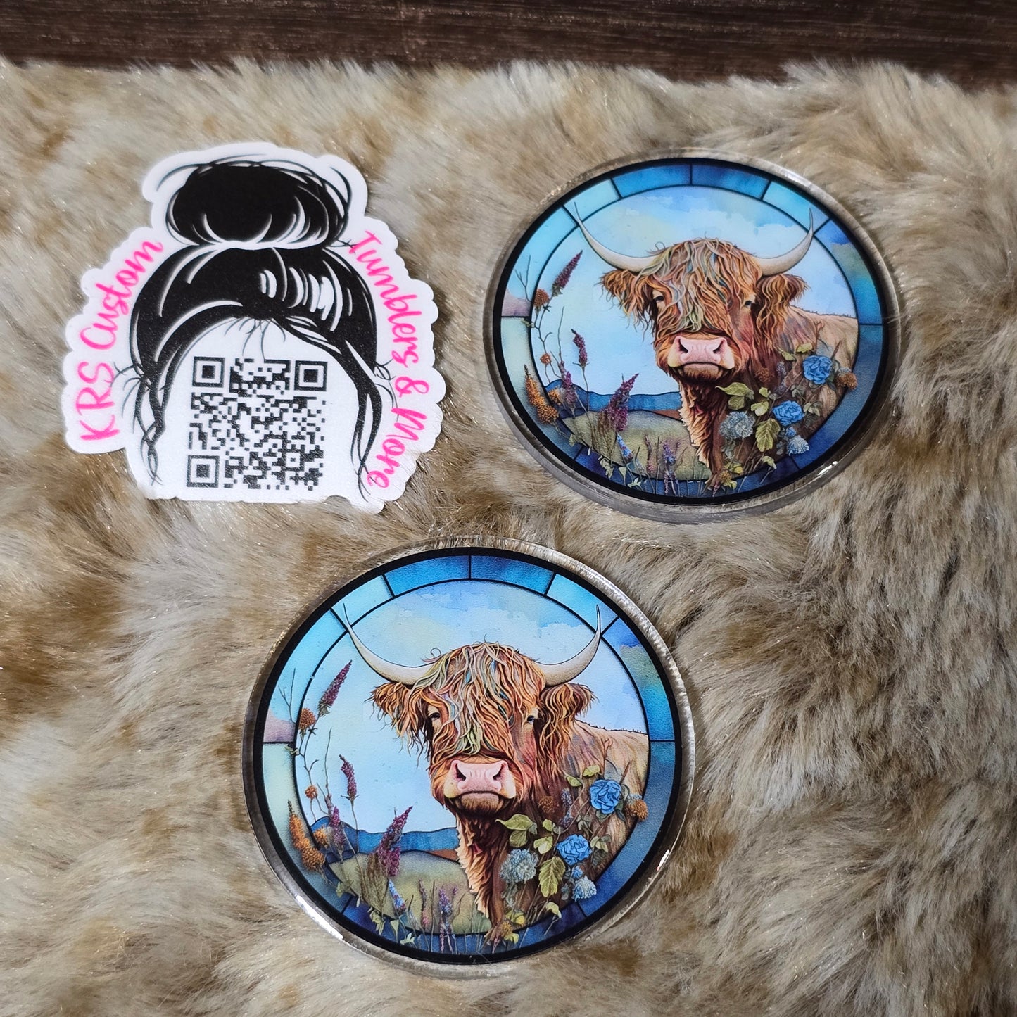 RTS Badge Reels - Highland Cow Stained Glass