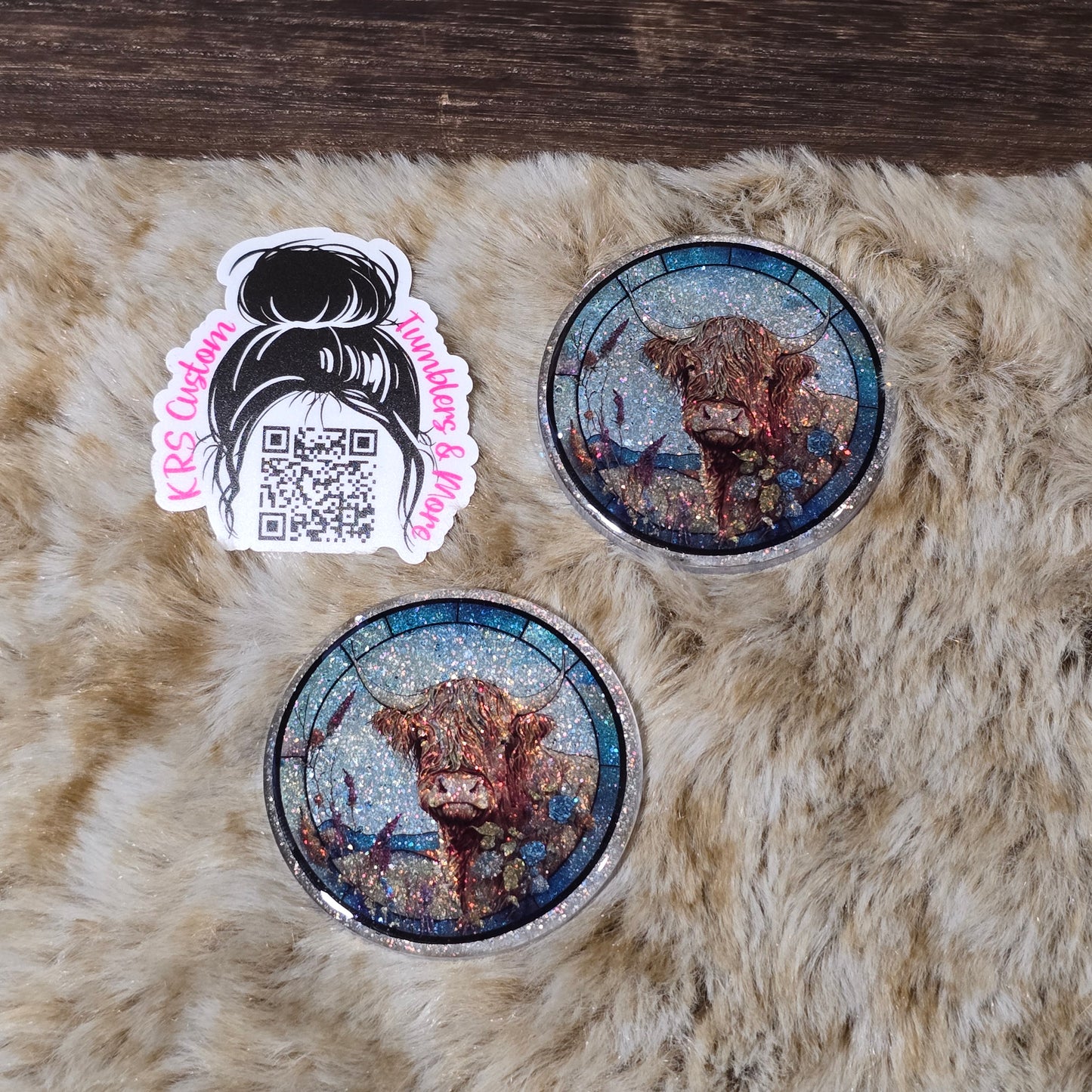 RTS Badge Reels - Highland Cow Stained Glass