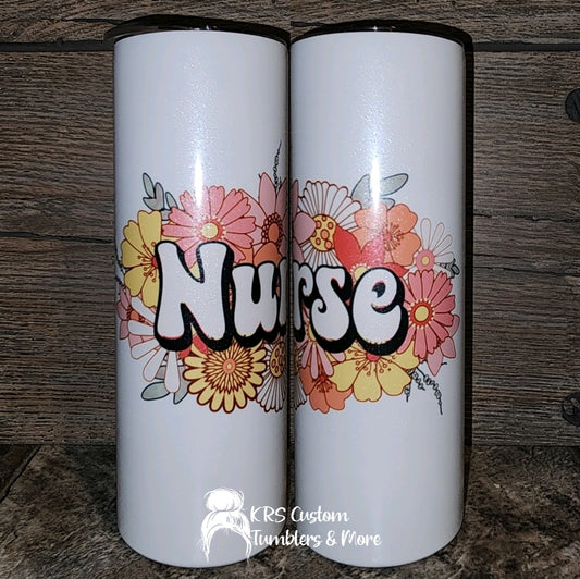 RTS 20oz Glow/UV Purple - Vintage Floral Nurse