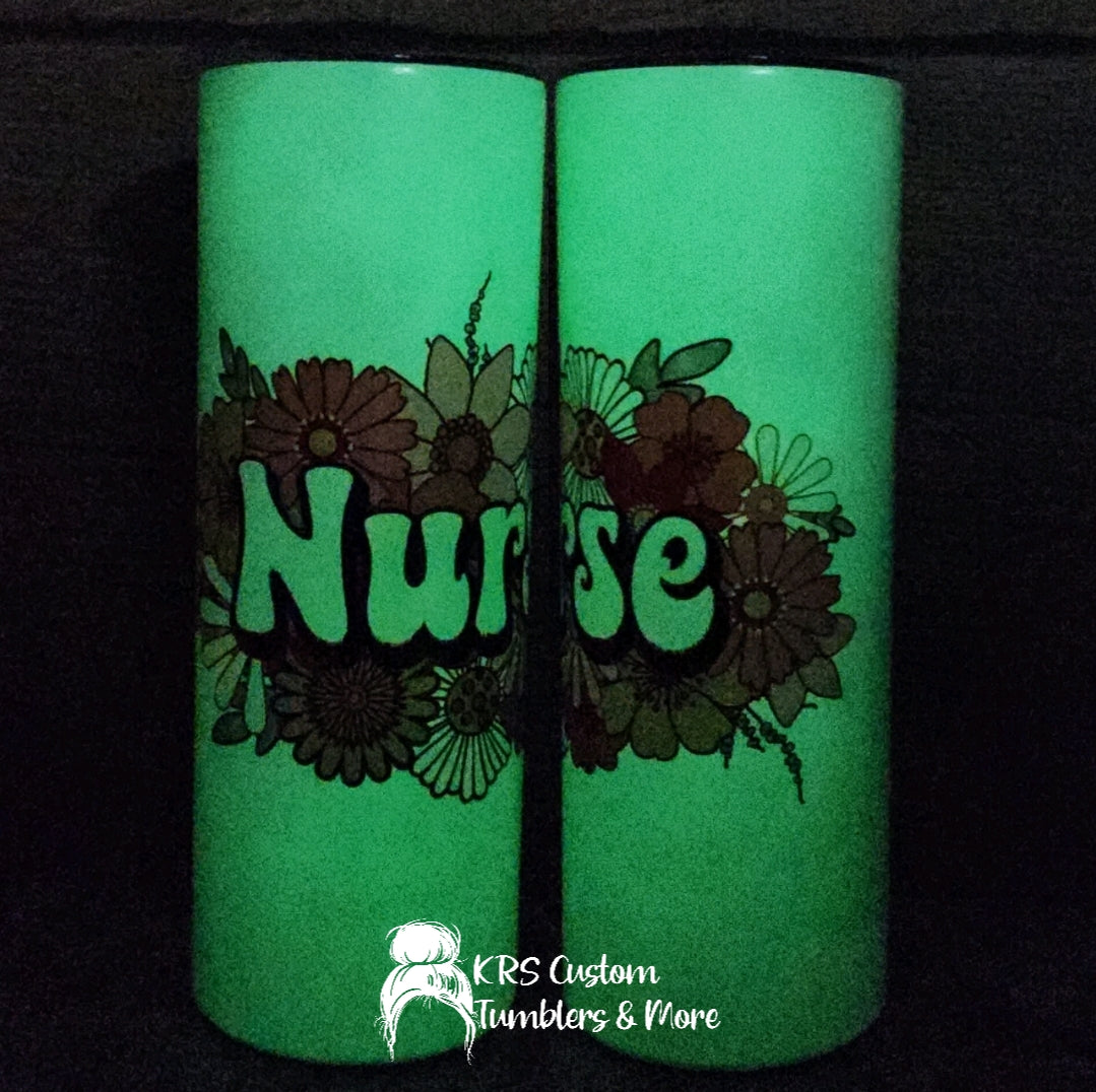 RTS 20oz Glow/UV Purple - Vintage Floral Nurse