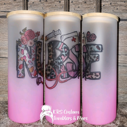 RTS 25oz Pink Ombre Glass - Nurse