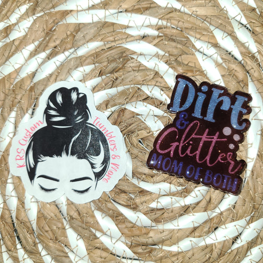 RTS Badge Reels - Dirt & Glitter Mom of Both